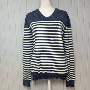 Express‎ Women's Cotton Navy and White Striped V-Neck Sweater Size M